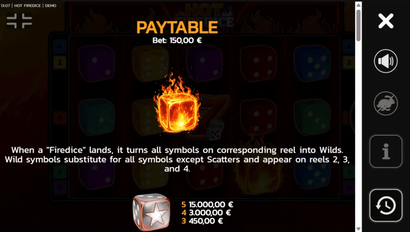 Hot Fire Dice - Biểu tượng và Scatter Pays trên màn hình